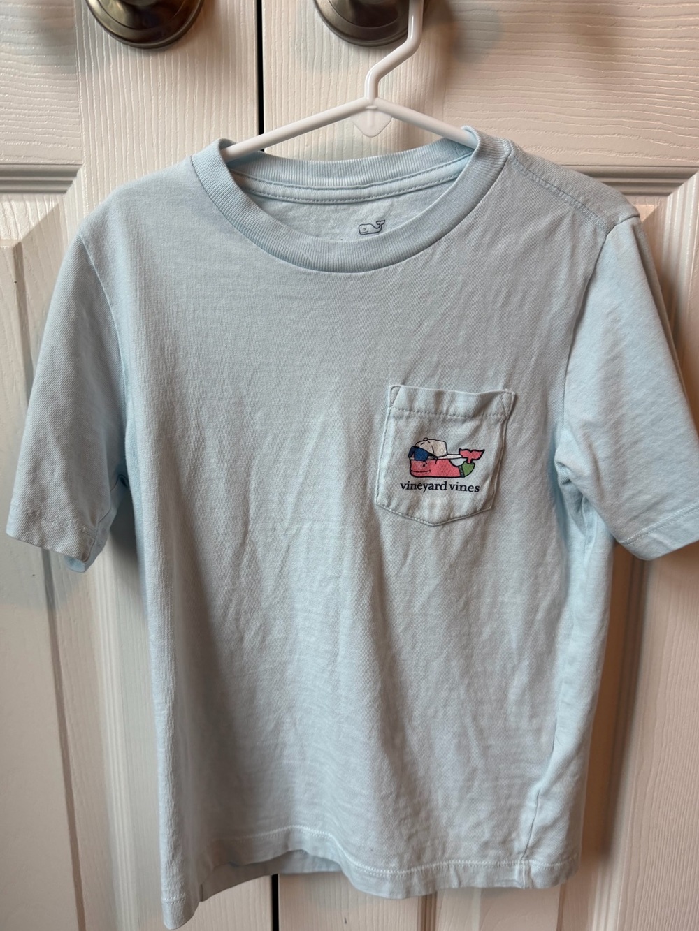 Vineyard Vines Kids Light Blue Pocket Tee with Whale Patch